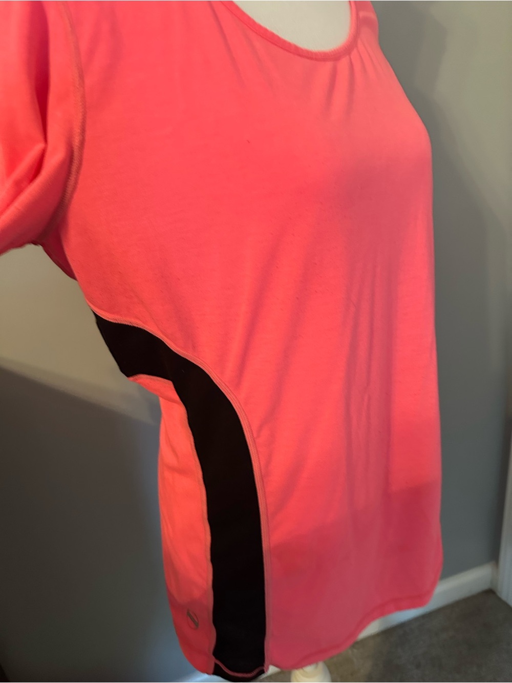 Lauren Ralph Lauren Neon Pink Short Sleeve Tee with Black Panels